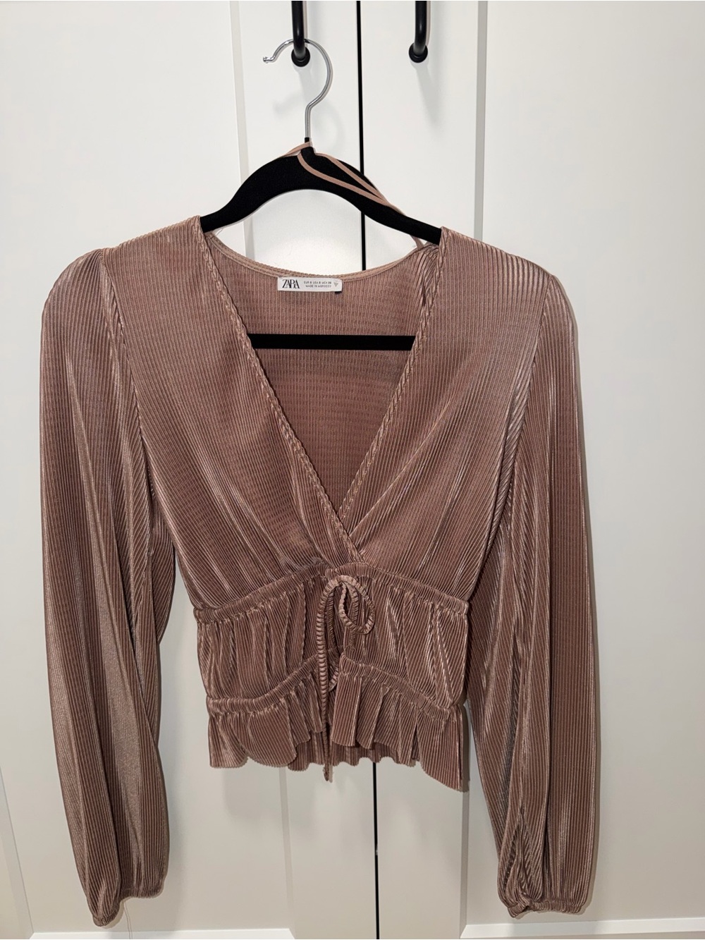 Zara Dusty Rose Ribbed Velvet Wrap Blouse